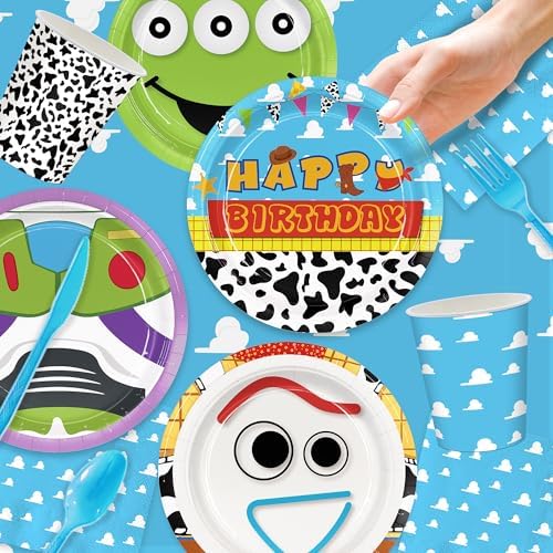 171pcs Toy Birthday Party Supplies Include Paper Plates Napkins Cups Banner - Image 5
