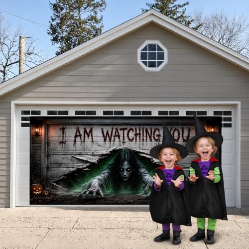 13x6 Ft Halloween Garage Door Decorations Cover, I AM Watching You, Large Outdoor Garage Door Banner Backdrop for Home Wall Window Patio Yard Party - Image 7