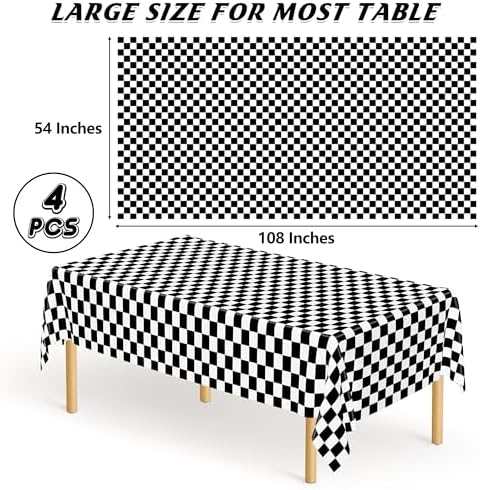 QZYL 4Pack Plastic Table Cloth Disposable, 54" x 108" Waterproof Tablecloths Rectangular, Black and White Checkered Table Cover for Picnic Birthday Party Supplies Outdoor Gathering BBQ Holiday Dinner - Image 2