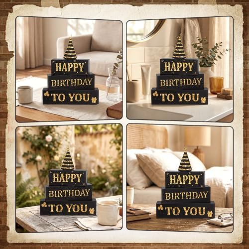 4 Pcs Birthday Wooden Decor, Black and Gold Birthday Table Decoration Gifts - Image 6