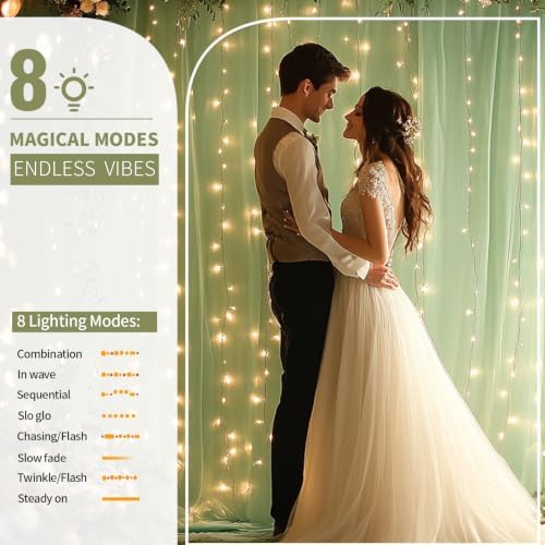 Sage Green Tulle Backdrop Curtain with Lights for Decor, 10x10FT - Image 4