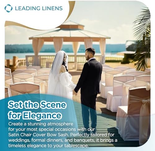 Leading Linens 10 pcs Ivory 108"x8" Satin Bow Sash Chair Cover Decoration - Image 3