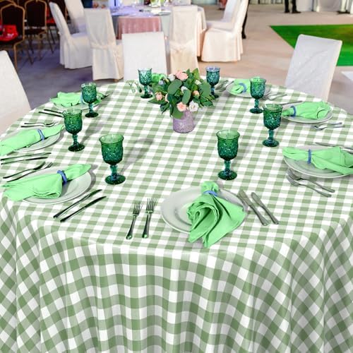 12 Pack Sage Green Plastic Checkered Tablecloth Round, Premium Decorative Disposable Sage Green Gingham Plaid Table Cloths for Parties, Round Party Table Cover for Baby Shower Picnic Birthday, 84 Inch - Image 6