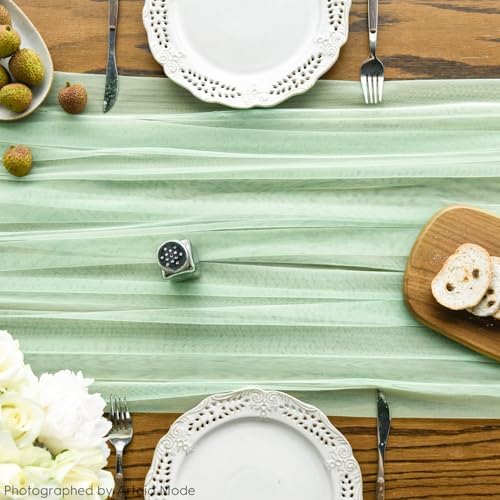 Artoid Mode Light Green Gauze Table Runner 120 Inch 10FT, Seasonal Sheer Kitchen Dining Holiday Wedding Birthday Baby Shower Table Decor for Home Party - Image 2