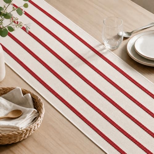 Artoid Mode Red Farmhouse Woven Stripe Christmas Table Runner, Seasonal Holiday Boho Rustic Kitchen Dining Table Decoration for Home Party Decor 12x60 Inch - Image 6