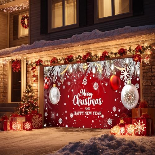 HOMETITUTE Christmas Red Silver Garage Door Cover 13x6ft - Image 4