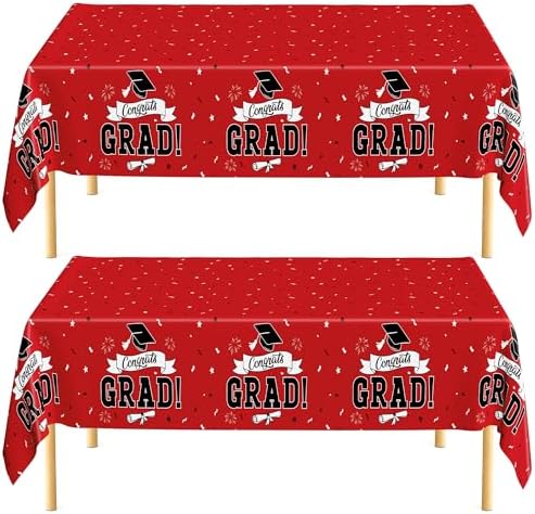 2 PCS Graduation Tablecloth, 108" X 54" Red Graduation Table Decorations 2026, Disposable Plastic Tablecover for Grad Decor Party Supplies, Rectangle Table Cover for Class 2026 Congrats Grad for Kids by QZYL
