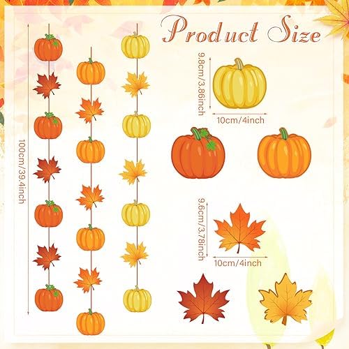 Ceenna 9 Pcs Fall Hanging Garlands, Maple Leaf and Pumpkin Decorations - Image 2