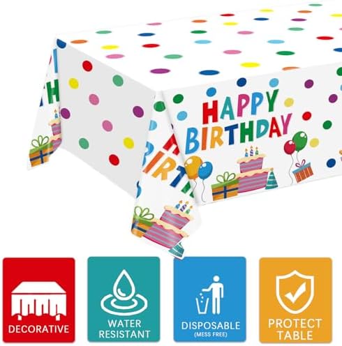 Happy Birthday Decorations - Colorful Dots Birthday Party Supplies Includes Plates, Napkins, Cups, Cutlery, Banner, Hanging Swirl, Tablecloth, Balloons for Birthday Decorations, Serves 24 - Image 3