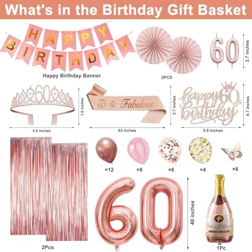 Juesly 60th Birthday Decorations for Woman, 51pcs 60 Year Old Party Set - Image 3