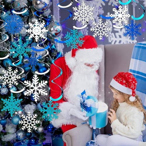 Snowflake Decorations, Christmas Hanging Decor, 48 Glitter Snowflake Swirls - Image 2
