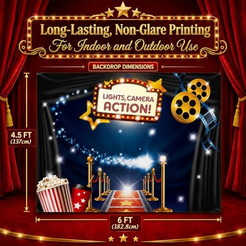 Hollywood - Movie Theme Photography Backdrop and Studio Props DIY Kit. Great as Dress-up and Awards Night Ceremony Photo Booth Background, Vintage Costume Birthday Party Supplies and Event Decorations - Image 6