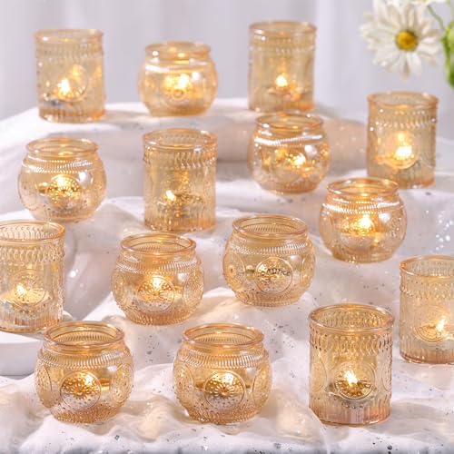 48Pcs Gold Votive Candle Holders - Glass Candle Holder Bulk for Table Centerpiece, Tea Lights Candle Holders for Home, Christmas Party & Wedding Shower by DARJEN