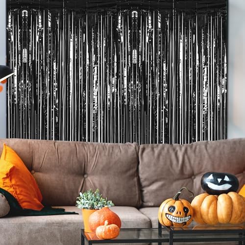 ZATAYE 12 Pack Black Halloween Foil Curtain Streamer Decorations - Image 5