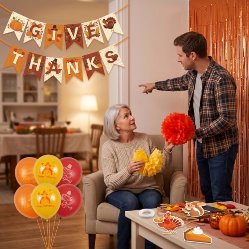 Thanksgiving and Friendsgiving Party Decorations Set, Autumn Fall Harvest Decor Supplies with Festive Banners, Hanging Swirls and Seasonal Ornaments for Home Celebration - Image 4