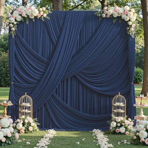 20x12 ft Navy Blue Backdrop Curtains for Weddings, Birthdays and Photos by PartyVillage