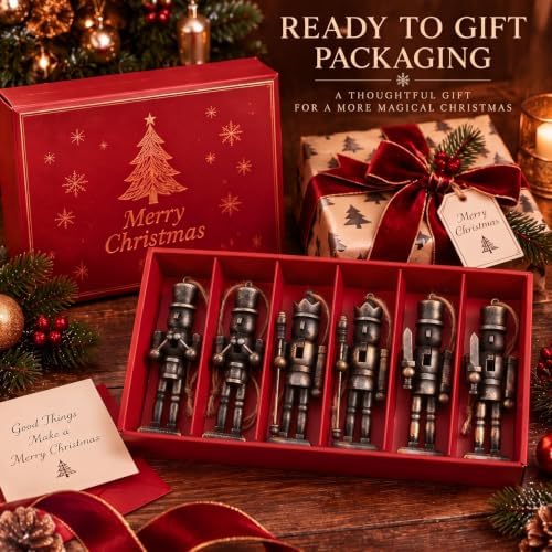 Leinuosen 6 Pcs Neutral Christmas Nutcracker Ornament Wooden Decor, Balck - Image 4