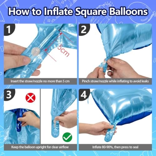 NISOCY 25PCS Blue and Pearl Blue Square Foil Balloons Wall Backdrop - Image 3