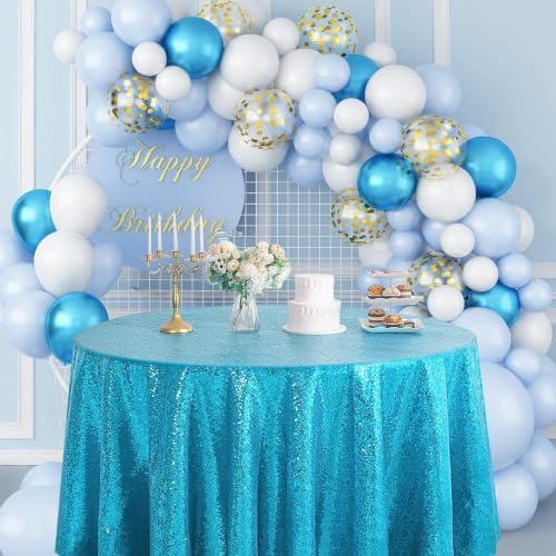 120" Round Turquoise Sequin Tablecloth for Baby Shower Party Decorations - Image 6