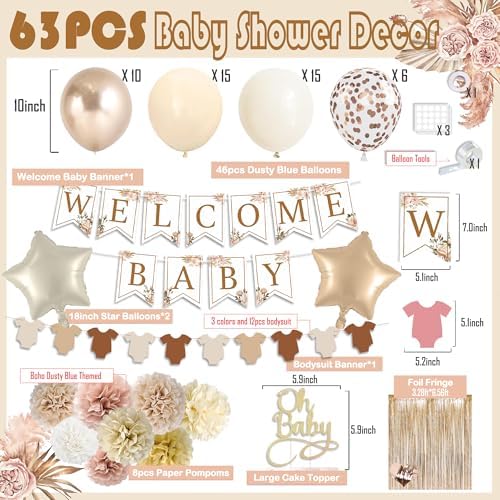 Champagne Baby Shower Decorations, Boho Beige Baby Shower Decor Set with Welcome Baby Banner,Tissue Pom Poms,Oh Baby Cake Topper,Nude Cream Gold Balloons| Neutral Baby Boy Girl Shower Party Supplies - Image 2