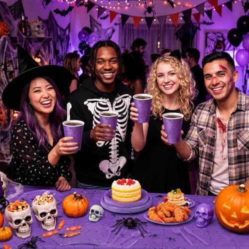 Funnymoom 452 Pcs Purple Halloween Spiderweb Party Supplies, Serve 50 Guest - Image 5