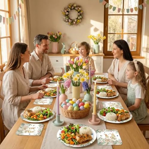 75 Pcs Easter Bunny Party Supplies，Disposable Easter Paper Plates & Napkins for 25 Guests, Thickened Material, Clear Print with Cute Bunny Flowers Spring Easter Tableware for Easter Party Decorations - Image 7