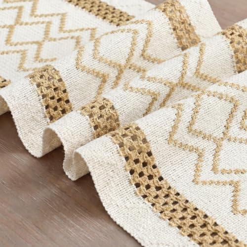 Artoid Mode Burlap Brown Stripe Diamond Woven Table Runner 12x72 Inch - Image 6