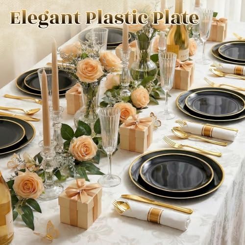 Black Gold Dinnerware Set Disposable Plates for 350PCS 50 Guests - Image 4