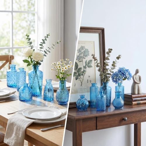 24PCS Mini Bud Vases As Wedding Centerpieces for Tables,Clear Bud Vases for Flowers,Small Flower Vases Suitable for Birthday Party,Anniversary,Wedding Reception,Baby Shower (Blue, 24PCS) - Image 4