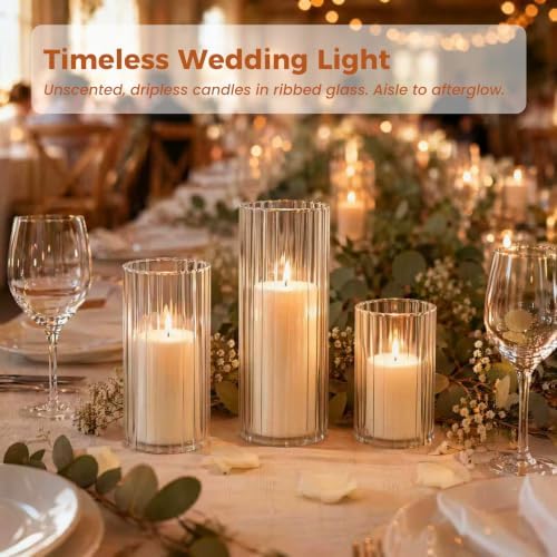 Sandraheer 24 Ivory Pillar Candles and Ribbed Hurricane Glass Candleholder - Image 2
