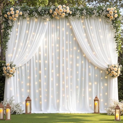 30 x 10ft White Backdrop Curtains with Lights String for Party - Image 7