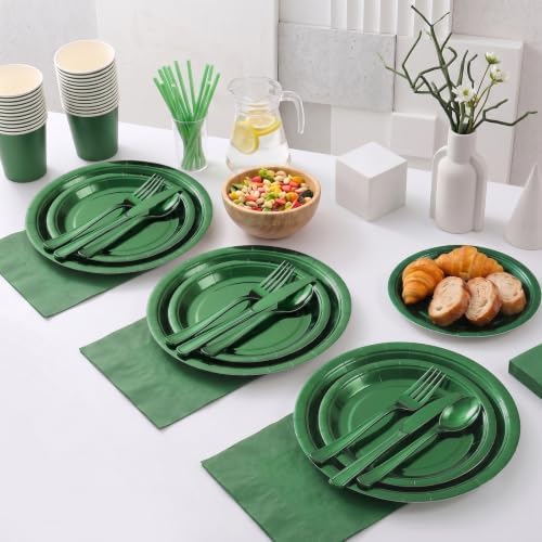 Green Paper Plates Party Supplies,350pcs Green Plates and Napkins Party Supplies Disposable Dinnerware Sets for St. Patrick's Mardi Gras Birthday Decorations Serve 50 - Image 6