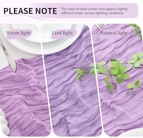 20 Pack Lilac Purple Lavender Cheesecloth Table Runner, 17x108 Inch Semi Sheer Boho Gauze Cheese Cloth Fabric Table Runners for Wedding Party Baby Shower Birthday Garden Farmhouse Table Decor - Image 6