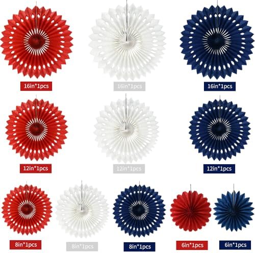 BEISHIDA Honeycomb Round Paper Fans Red White Blue Hanging Party Decoration - Image 2