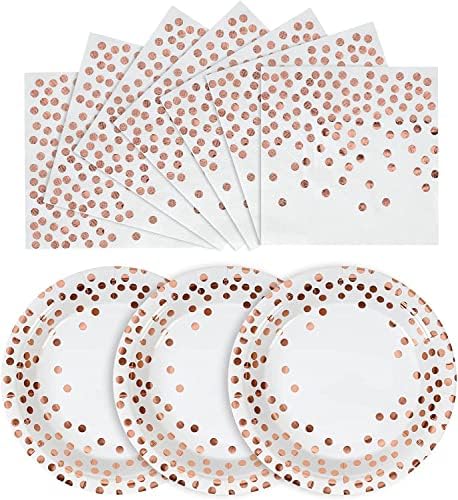 50Pcs Rose and Gold Paper Plates Napkins Party Supplies for Birthdays by CENLBJ