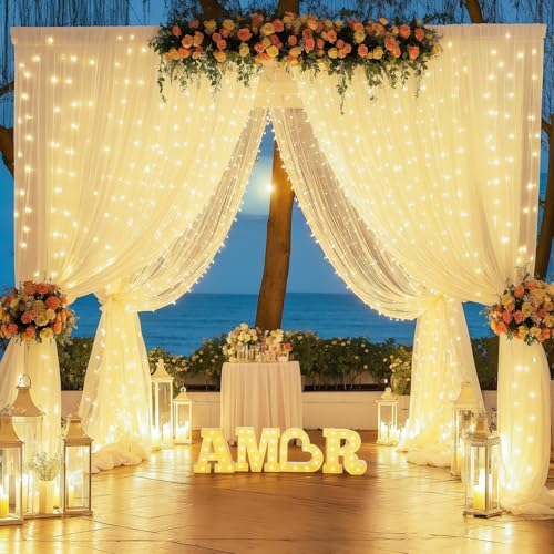 20x10FT Beige Wrinkle Free Backdrop Curtains with Lights String for Parties - Photo Curtain Backdrop with Lights for Wedding Decorations, Bridal Baby Shower Birthday Party Photography - Image 6