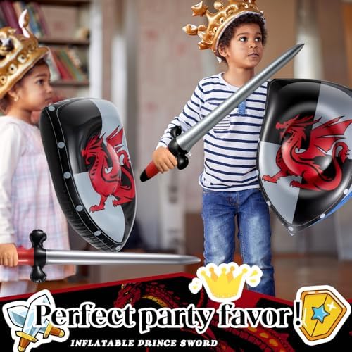 Poen 24 Pcs Inflatable Sword and Shield Medieval Knight Party,Dragon - Image 6