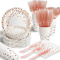 AIRE Pink Rose Gold Paper Plates Set, 175PCS Disposable Dinnerware for 25 by AIRE