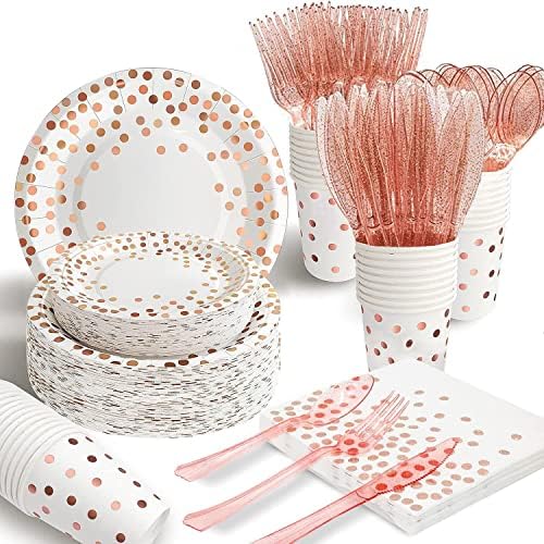 AIRE Rose Gold Paper Plates Set, 175PCS Disposable Dinnerware for 25 by AIRE