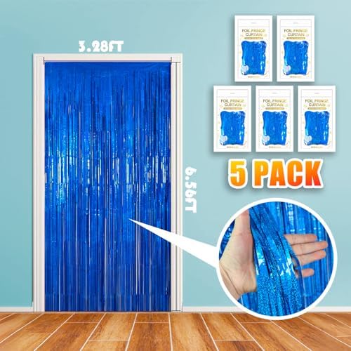 5 Pack 3.28ft x 6.56ft Glitter Blue Tinsel Foil Fringe Curtains, Photo Booth Backdrop Party Decorations for Birthday Wedding Baby Shower Graduation Bachelorette New Years - Image 2