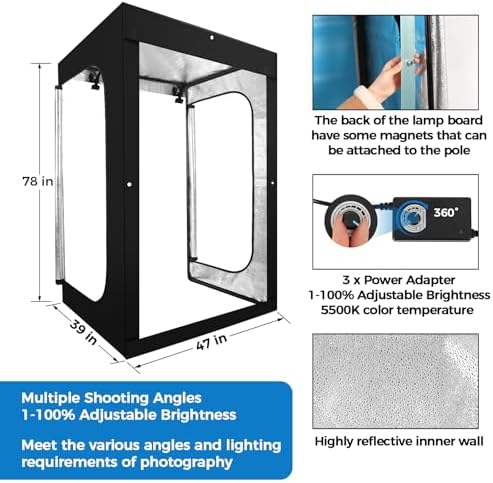 Photo Light Box, Portable 47"x39"x78" Photo Studio Light Box, Shooting Tent Kit with 768 Light Beads and 3 Color Backdrops. Large Lightbox with 6 Stepless Dimming Light Boards for Photography - Image 5