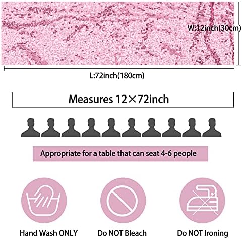 12 Packs 12 X 72 Inch Pink Sequin Table Runner Glitter Dining Table Runner for Birthday Wedding Engagement Bridal Baby Shower Bachelorette Holiday Celebration Party Supplies Decorations (Pink) - Image 3