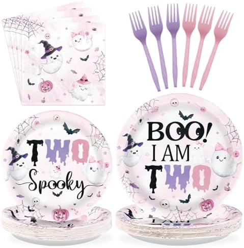 Grencian 96Pcs Halloween Boo I am Two Birthday Party Supplies Serves 24 by Grencian