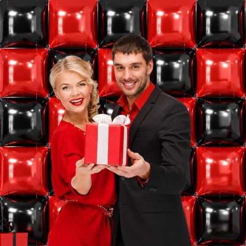 NISOCY 36PCS Red and Black Square Foil Balloons Wall Backdrop - Image 6