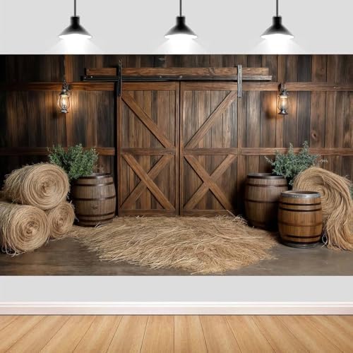 Western Barn Door Backdrop for Photography Western Cowboy Backdrop Wild West Theme Background Rustic Cowgirl Party Banner for Farm Rodeo Wedding Birthday Party Photo Shoot Supplies 10X8 FT - Image 2