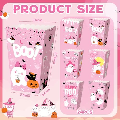 Gueevin 24 Pcs Halloween Popcorn Boxes Pink Ghost Treat Boxes - Image 2