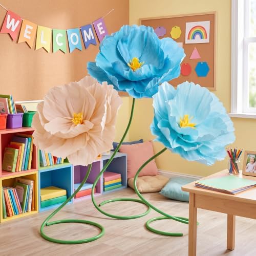 3 Pcs 5ft Large Paper Mix Color Poppy Flower Giant Artificial Poppy - Image 2