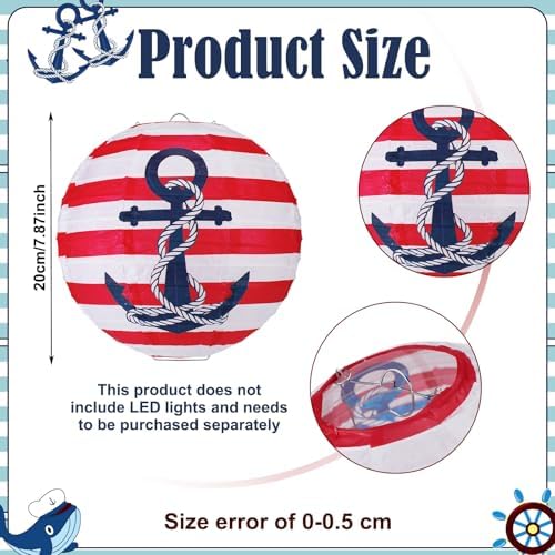 Panelee 12 Pcs Nautical Birthday Party Decorations Anchor Sailor Boat Cruise Ship Theme 8 Inches Hanging Paper Lanterns 8 Inches Round Lanterns for Holiday Navy Baby Shower Party Decor Supplies - Image 3