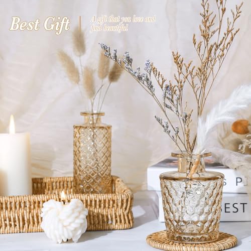UPBUD Amber Gold Glass Bud Vases Set of 5, Small Vases for Flowers - Image 3