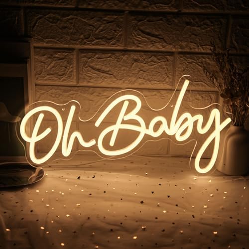 Oh Baby Neon Sign for Backdrop, Dimmable Baby Shower LED Neon Lights by Mojoish